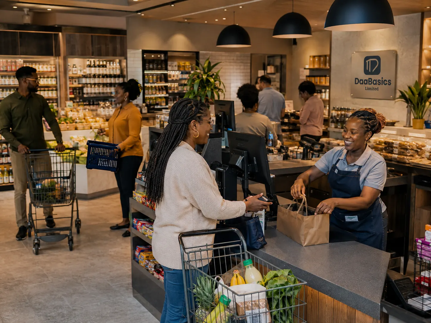 Customer completing a retail checkout