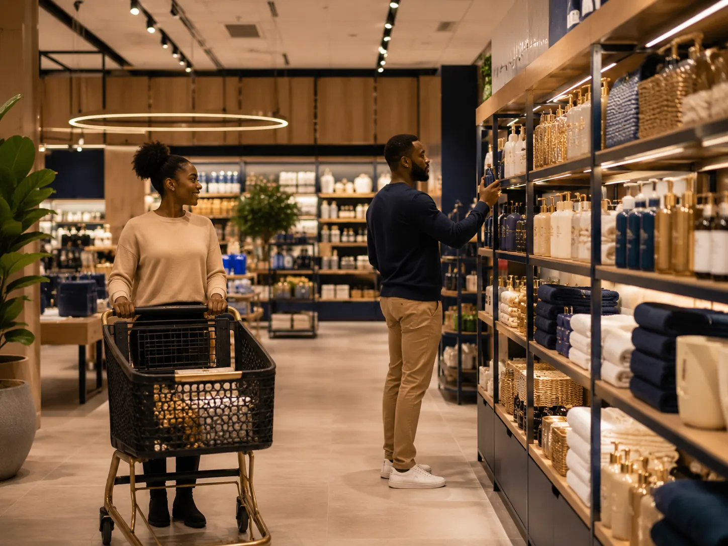 Modern organised retail floor with customers shopping